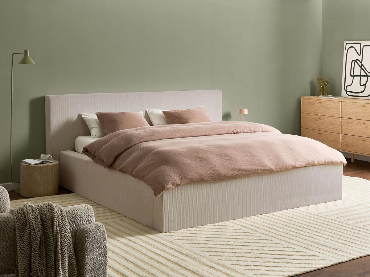 BETT mit Stauraum 180/200 cm Cord Hellbeige Lillebonne - Beige, Textil (180/200cm) - Beliani