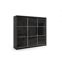 KLEIDERSCHRANK mit Lacobel-Schiebetüren und Aluminium- Leisten, LED-Beleuchtung - VIVI - 180 cm Schwarz - Schwarz, Holzwerkstoff (180/216/61cm) - ALTDECOR