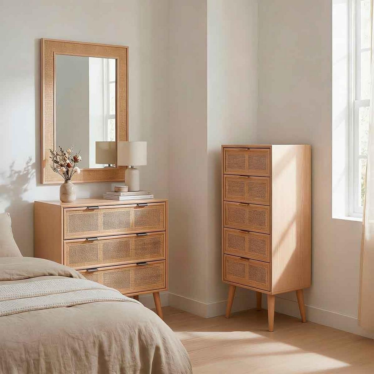 KOMMODE aus MDF und Gitter, braun, 42x37x101cm - Braun, Holzwerkstoff (42/100.5/36.5cm) - Wanderlust