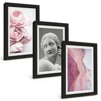 BILDER SET 3er Set - 20x30 cm Schwarzer Rahmen - Pfingstrosen abstrakte Frauenskulptur - Schwarz, Kunststoff (20/30cm) - TULUP