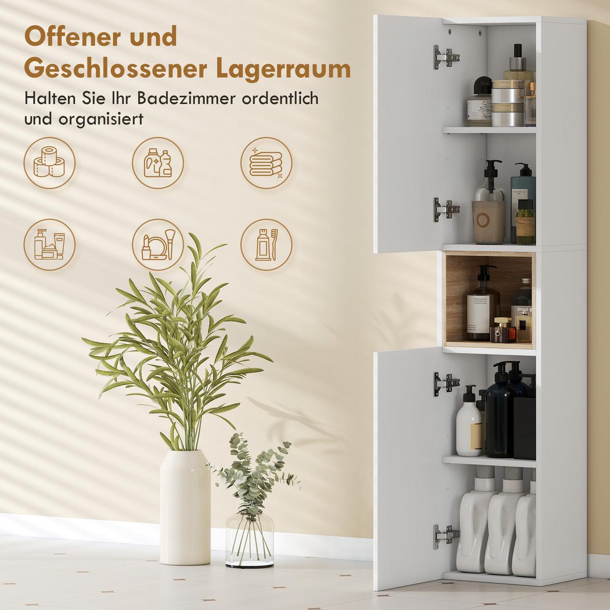 BADEZIMMERSCHRANK aus MDF 30/24/140 cm Weiß - Weiß, Holzwerkstoff (24/140/30cm) - HOMCOM