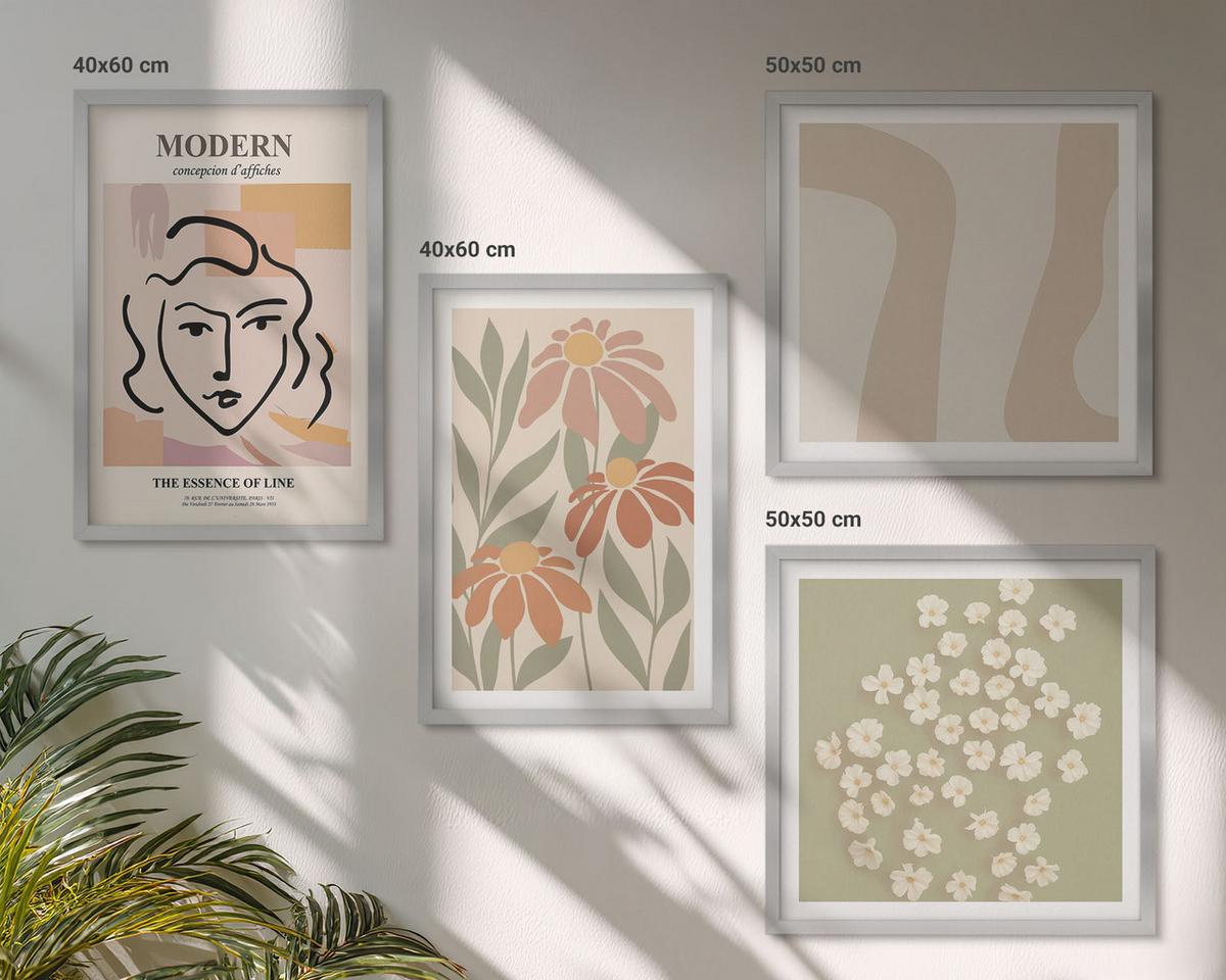 BILDER SET 4er Set - 50x50 cm & 40x60 cm Silberner Rahmen - Moderne abstrakte Frau - Silberfarben, Kunststoff (50/50cm) - TULUP