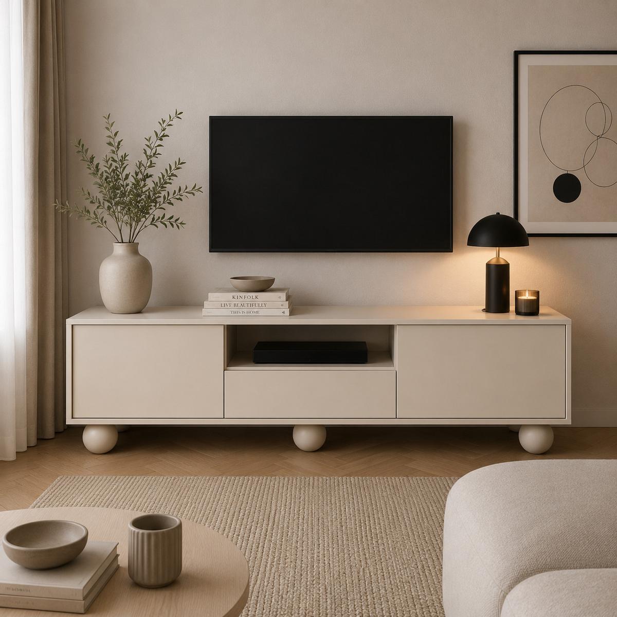 LOWBOARD Adel mit 2 Türen 1 Schublade und runden Füßen, 154 cm, Griffloss, Kaschmir - Kaschmir, Holzwerkstoff (154/46/38cm) - Beautysofa