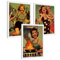 POSTER 3er Bilder-Set Wandbilder Retro Pin-up modern Wohnzimmer Deko, Schlafzimmer, Küche, Badezimmer Weißer Rahmen A4 - Weiß, Papier (29.7/1/21cm) - Nacnic