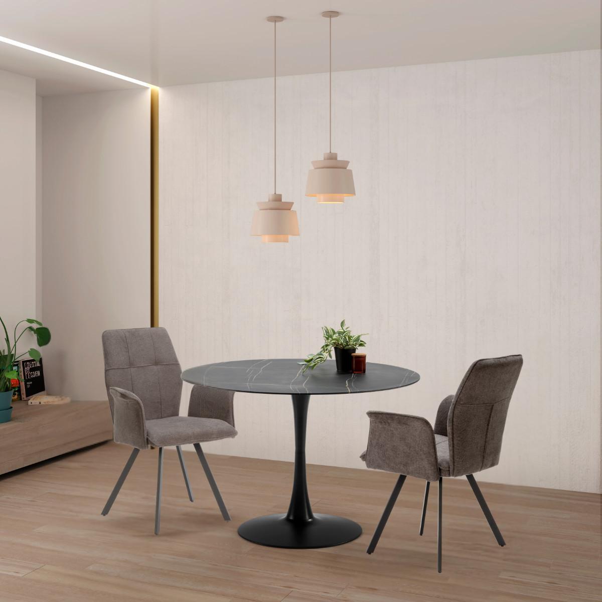 SESSEL (Set aus 2) aus stoff mit schwarzen metallbeinen - mery 62/60/47 cm - Dunkelgrau, Textil (60/47/62cm) - Calicosy
