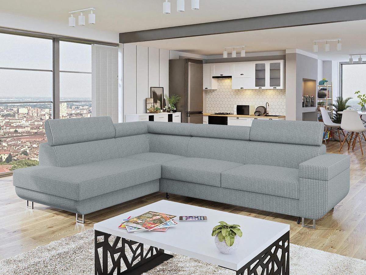 ECKSOFA Fonti Cord, Seite: Links - Grau, Holz/Textil (253/188cm) - MIRJAN24
