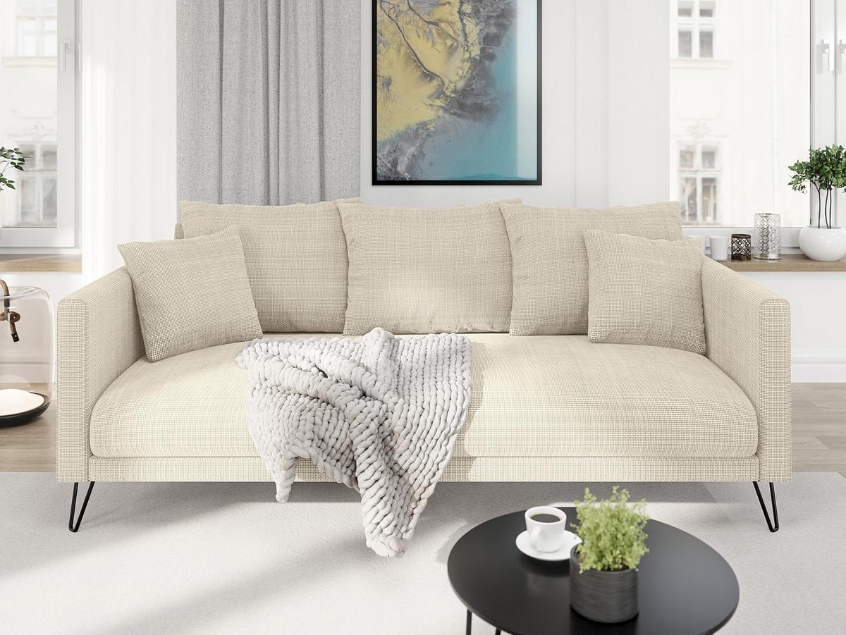 3-SITZER-SOFA Harmony Beige Chenille - Beige/Schwarz, Textil/Metall (200/85/100cm) - S-Style Möbel