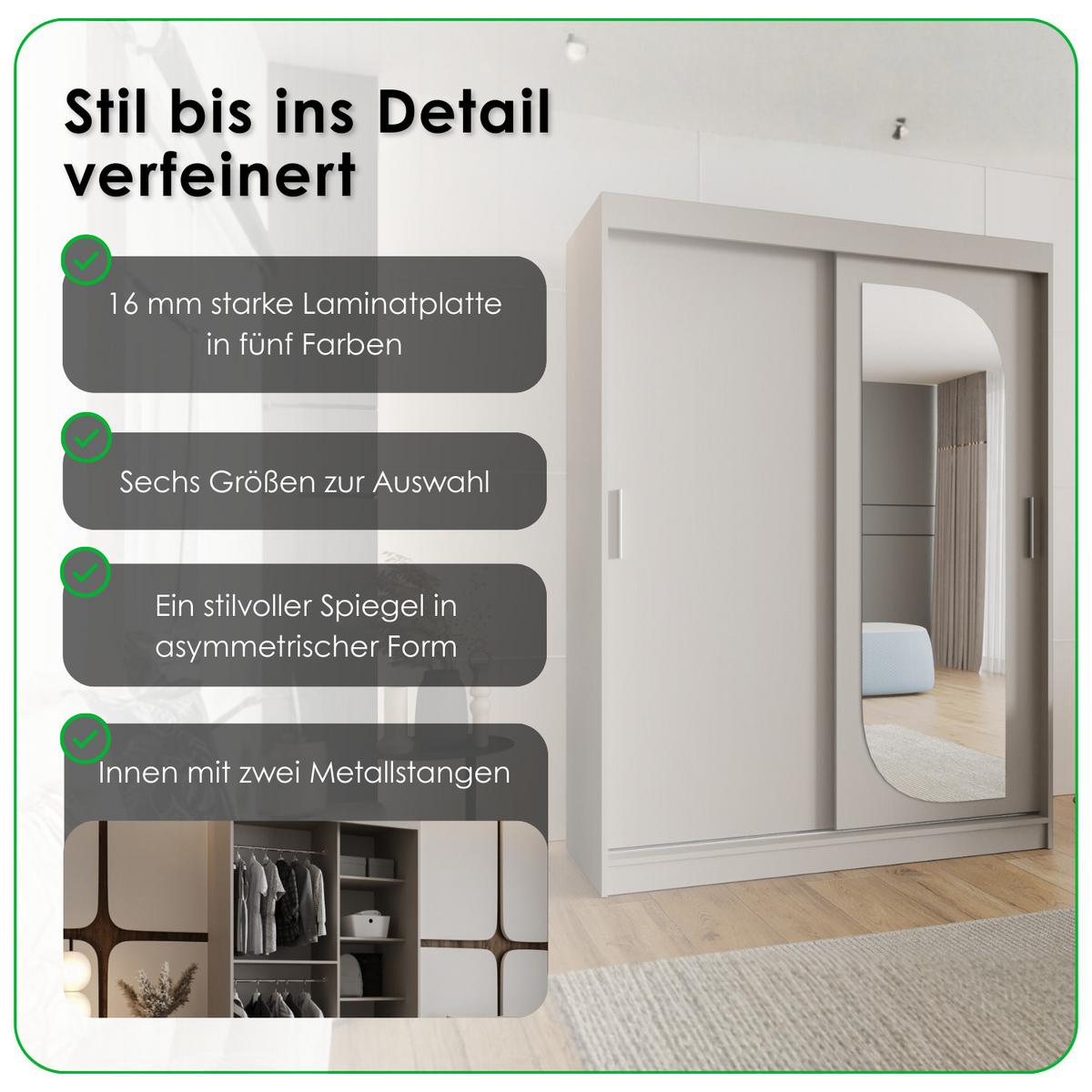 SCHIEBETÜRENSCHRANK mit Spiegel LUCY 200/180/62 2-türig - Silberfarben/Eiche Artisan, Holz (180/200/62cm) - MÖBEL KRYSPOL
