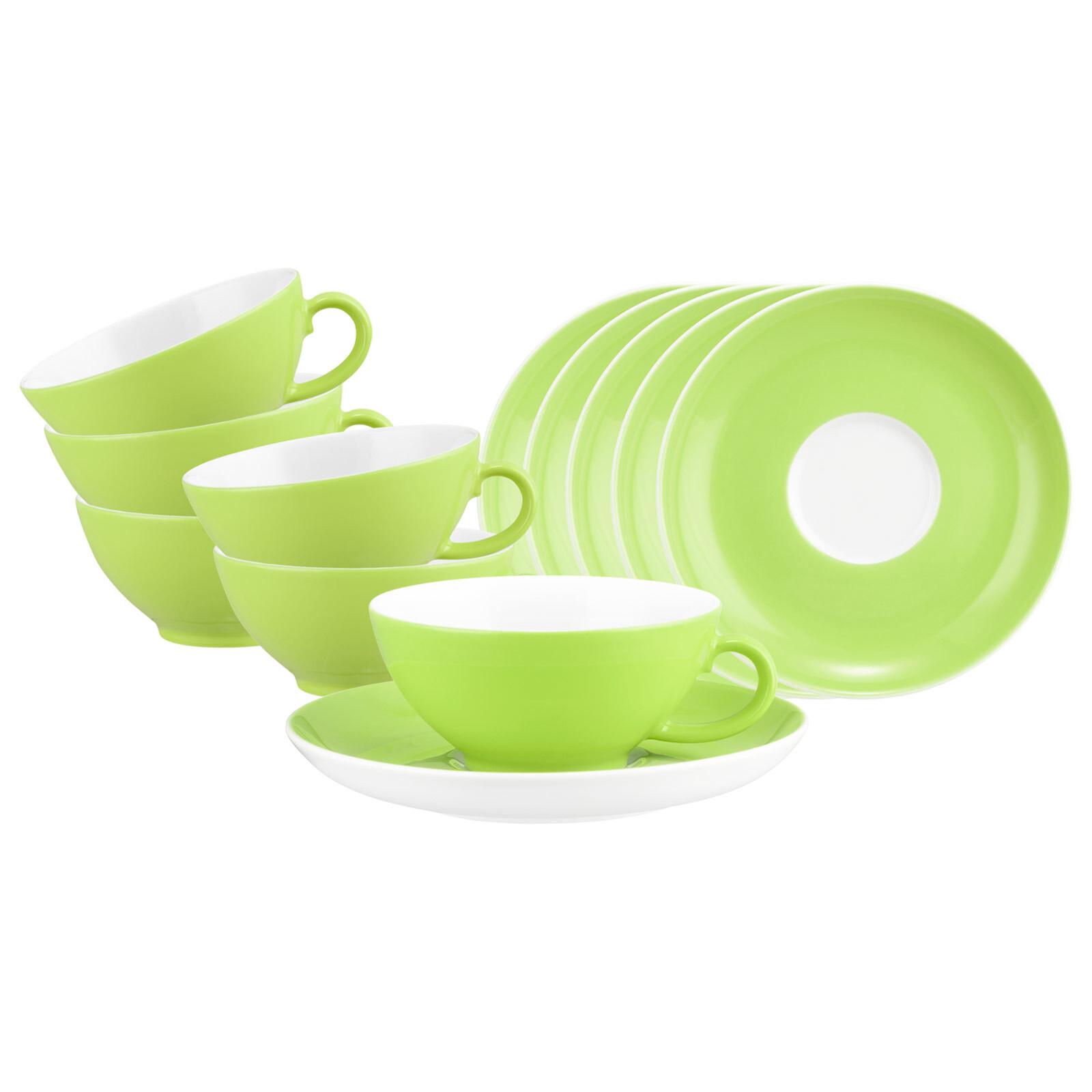 TEETASSEN MIT UNTERTASSEN Liberty Pure Colors Lime Green 140 ml 6er Set - Grün, Keramik (13/6.3/13cm) - Seltmann Weiden