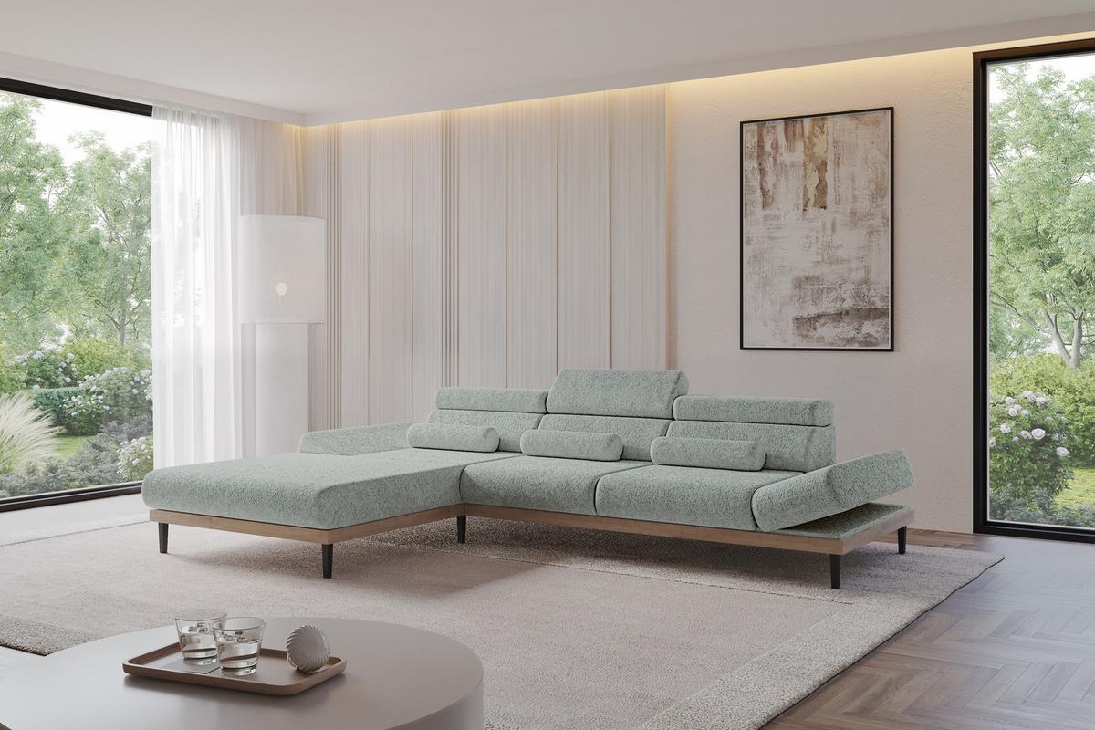 ELEKTRISCHES ECKSOFA Links MONA 316x205x85 Grün Velours - Mintgrün, Holzwerkstoff/Textil (316/205cm) - ALTDECOR