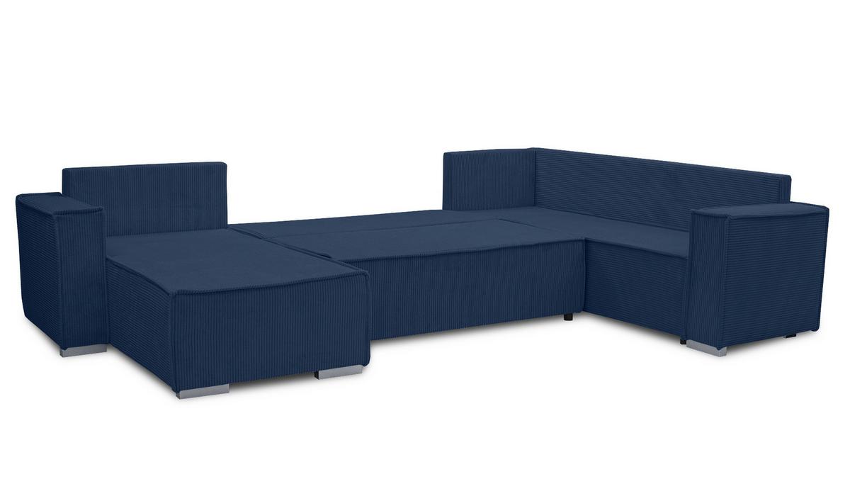WOHNLANDSCHAFT Lovere U Blau 314/217/90 cm – mit Schlaffunktion und Bettkasten - Blau/Silberfarben, Textil/Metall (314/90/217cm) - AX Living