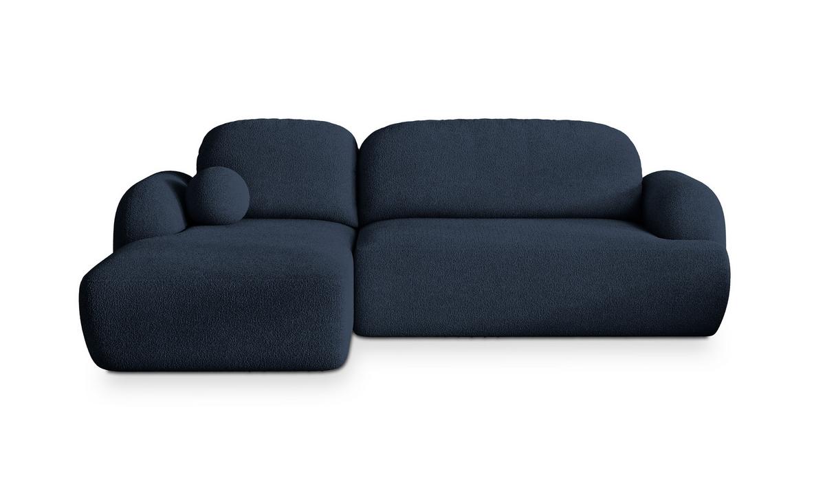 ECKSOFA MODENZA N L-S Blau Boucle-Stoff mit Schlaffunktion - Blau/Schwarz, Holz/Kunststoff (266/148cm) - MASSENO