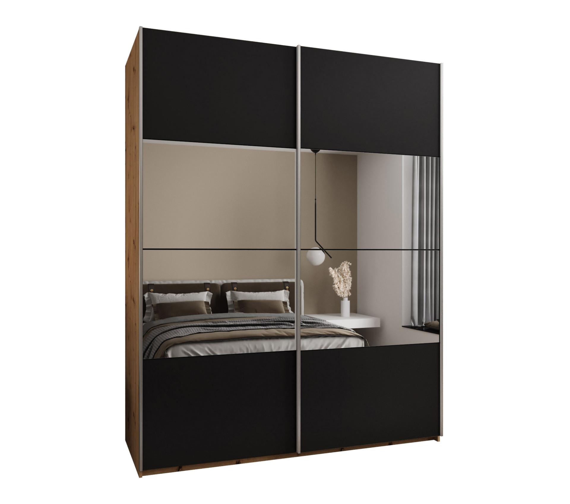 SCHWEBETÜRENSCHRANK 245,5/190/64 2-türig - Silberfarben/Schwarz, Holz/Metall (190/245/64cm) - Abiks Möbel