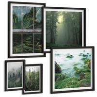 BILDER SET 5er Set - 50x50 cm & 20x30 cm & 40x60 cm Schwarzer Rahmen - Nahaufnahmen von Blättern sukkulenter Pflanzen - Schwarz, Kunststoff (40/60cm) - TULUP