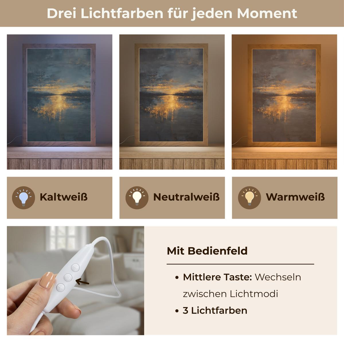 TISCHLEUCHTE Goldene Reflexion auf dem Wasser 20x30 cm - Beere, Holzwerkstoff (8/20/30cm) - OnlyWow