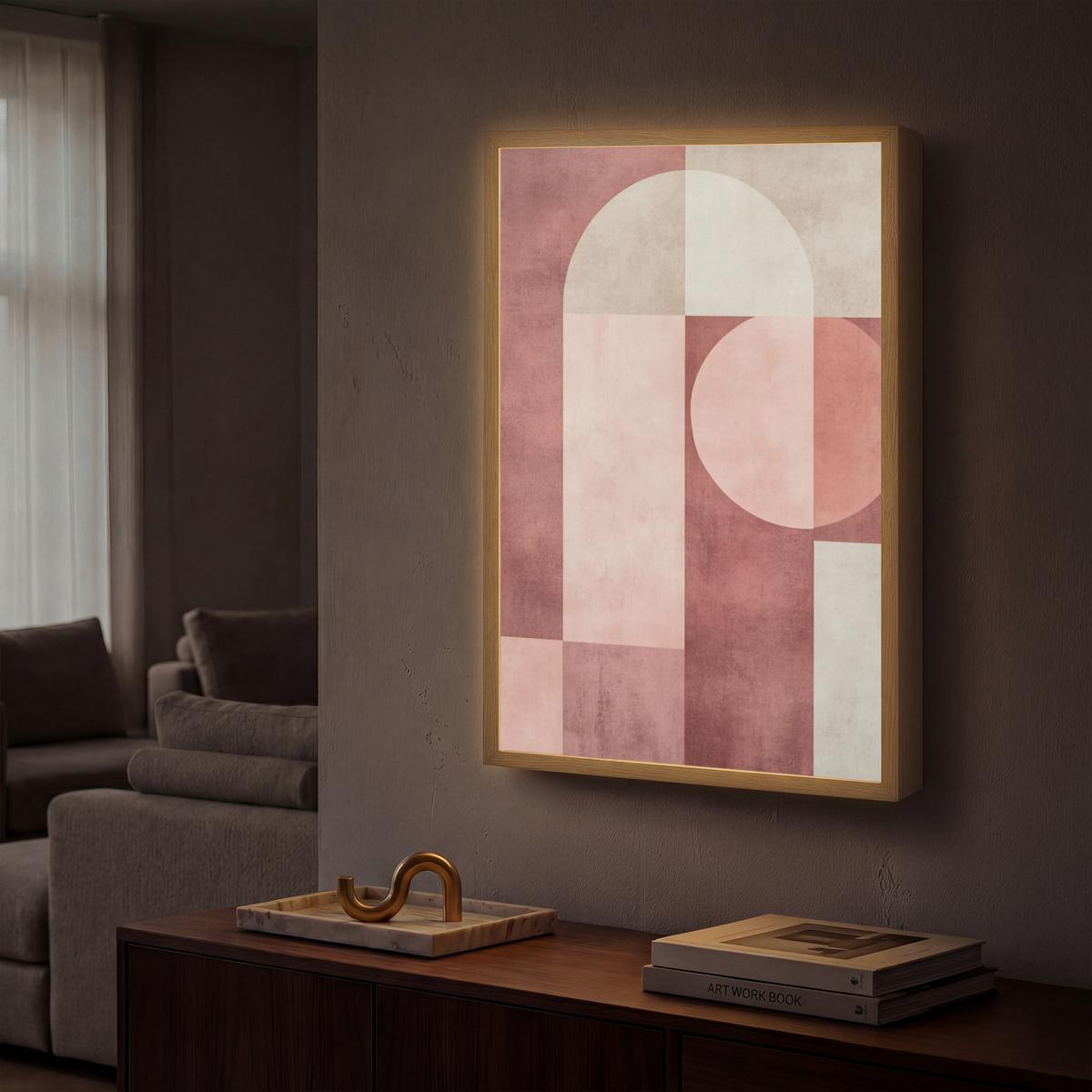 WANDLEUCHTE MIT AKKU Figuren - Abstrakt - Rosa 40x60 cm - Altrosa, Holzwerkstoff (40/60/8cm) - OnlyWow