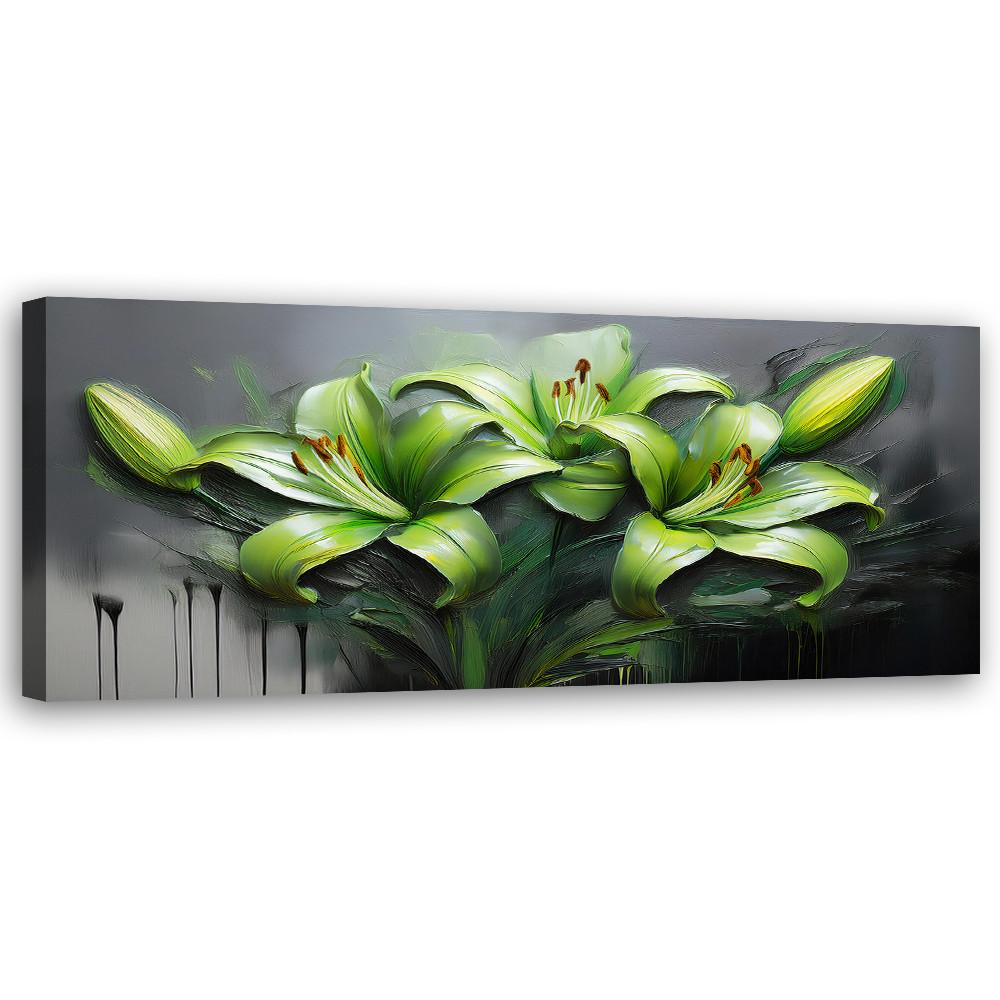 WANDBILD abstrakte grüne lilien gemalte blumen - Grün, Textil (90/30cm) - Feeby