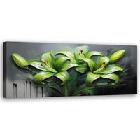 WANDBILD abstrakte grüne lilien gemalte blumen - Grün, Textil (90/30cm) - Feeby