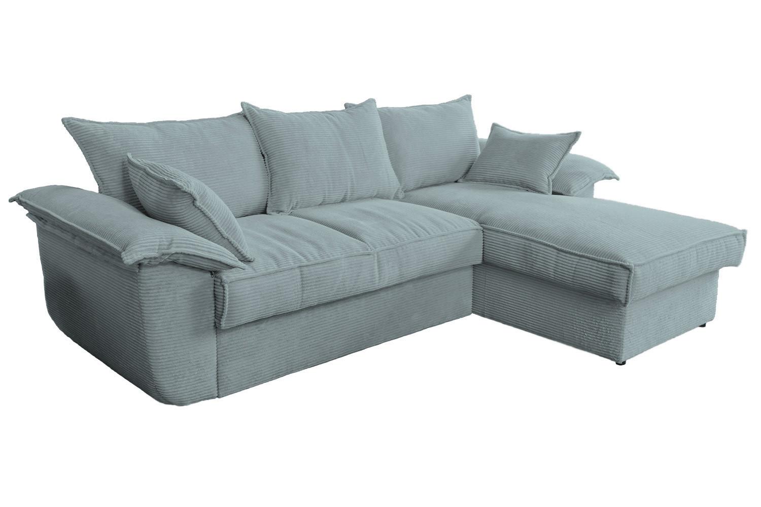 ECKSOFA DAMETO Hellblau Cord Mit Schlaffunktion - Schwarz/Hellblau, Kunststoff/Textil (266/174cm) - KAWOLA