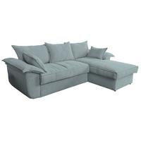 ECKSOFA DAMETO Hellblau Cord Mit Schlaffunktion - Schwarz/Hellblau, Kunststoff/Textil (266/174cm) - KAWOLA