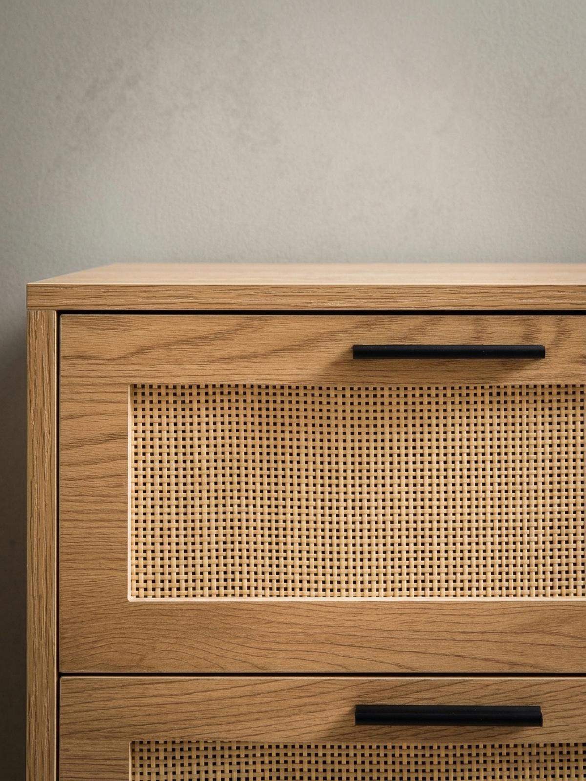 KOMMODE – Eiche-Dekor/Rattan, 80x82x36 cm, 3 Schubladen, 1 Tür, modern - Schwarz/Braun, Holzwerkstoff/Metall (80/82/36cm) - KADIMA DESIGN