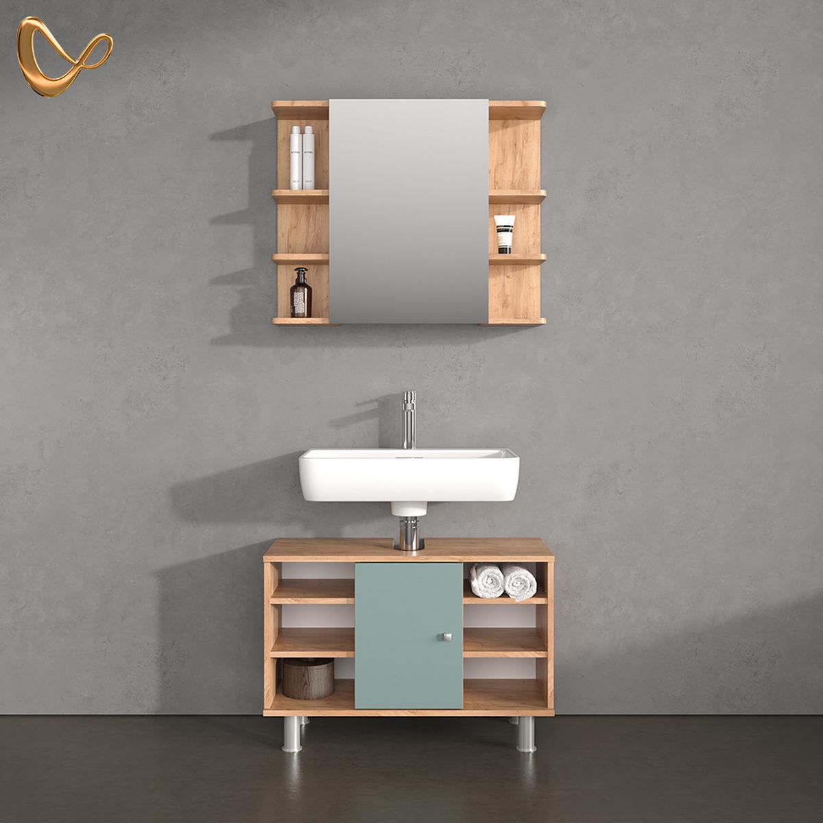 BADMÖBEL-SET Fucino Grün 2 Teile, Unterschrank 80 cm - Grün, Holzwerkstoff (60/54/32cm) - Livinity®