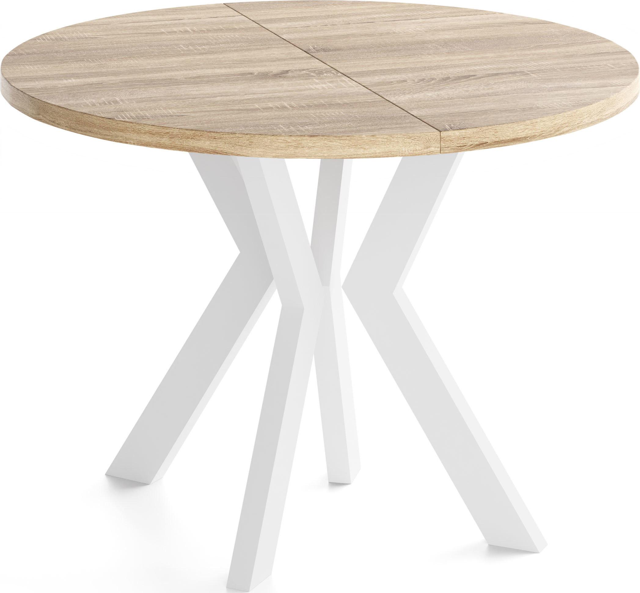 ESSTISCH Savio Weiß rund ausziehbar verlängerbar, Eiche Sonoma Hellbraun 90-190/90/77 cm - Weiß/Sonoma Eiche, Holz/Holzwerkstoff (90/190/77cm) - WFL GROUP
