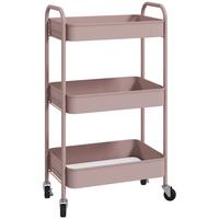 SERVIERWAGEN Rollwagen mit 3 Etagen, für Küche, Wohnzimmer, Stahl, Rosa - Rosa, Metall (30.6/79/45cm) - HOMCOM