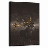 LEINWAND Bilder mit Rahmen - Rotwild - Schwarz - Gold - 60x80 - Braun, Textil (60/80cm) - MuchoWow