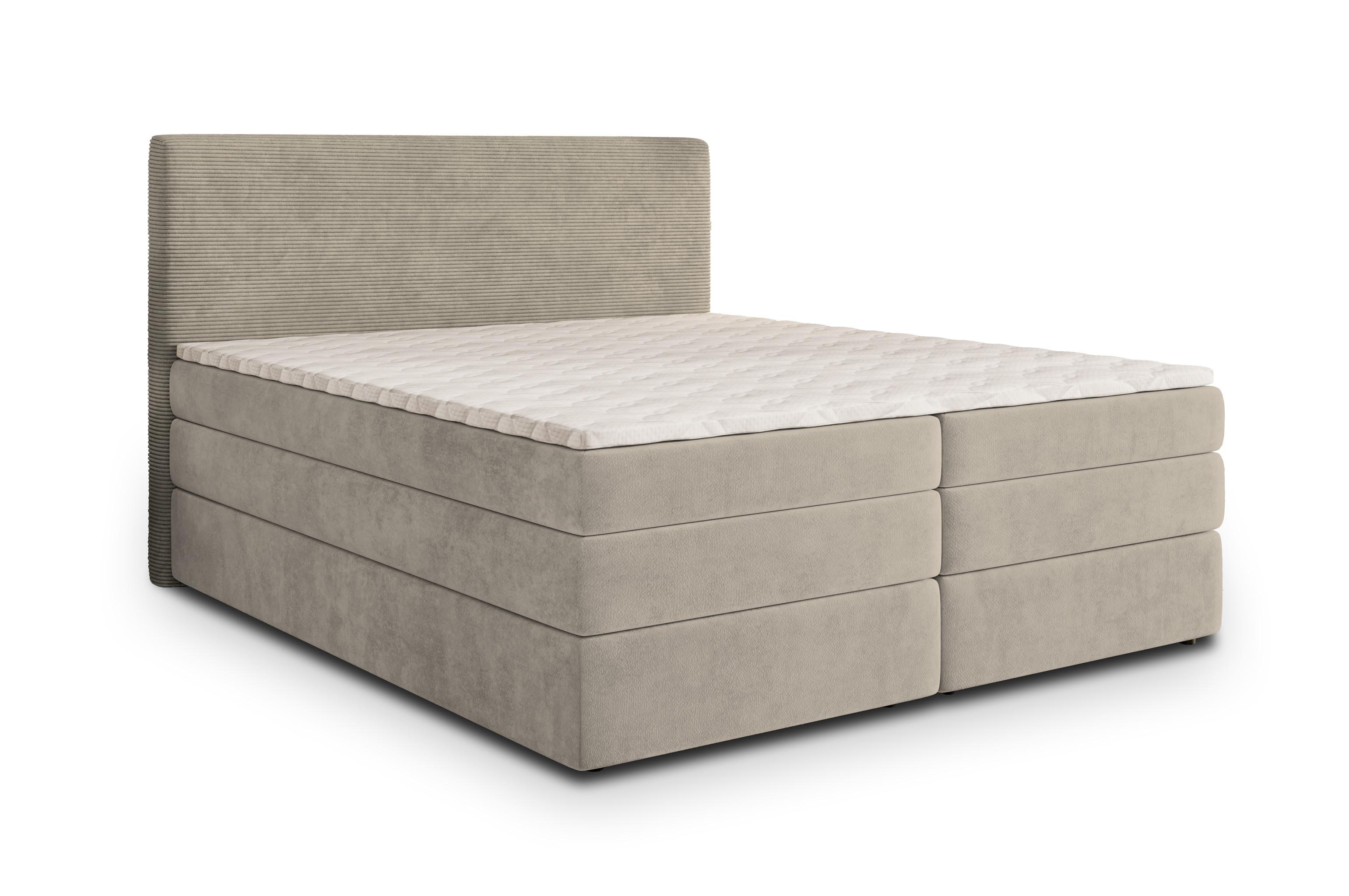 BOXSPRINGBETT MATERN 180x200 cm mit Matratze und Topper - Beige - Beige, Holz (180/200cm) - MASSENO