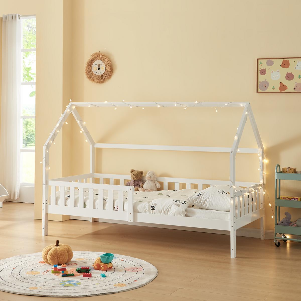 HAUSBETT Ydre - Weiß, Holz (90/200cm) - [en.casa]