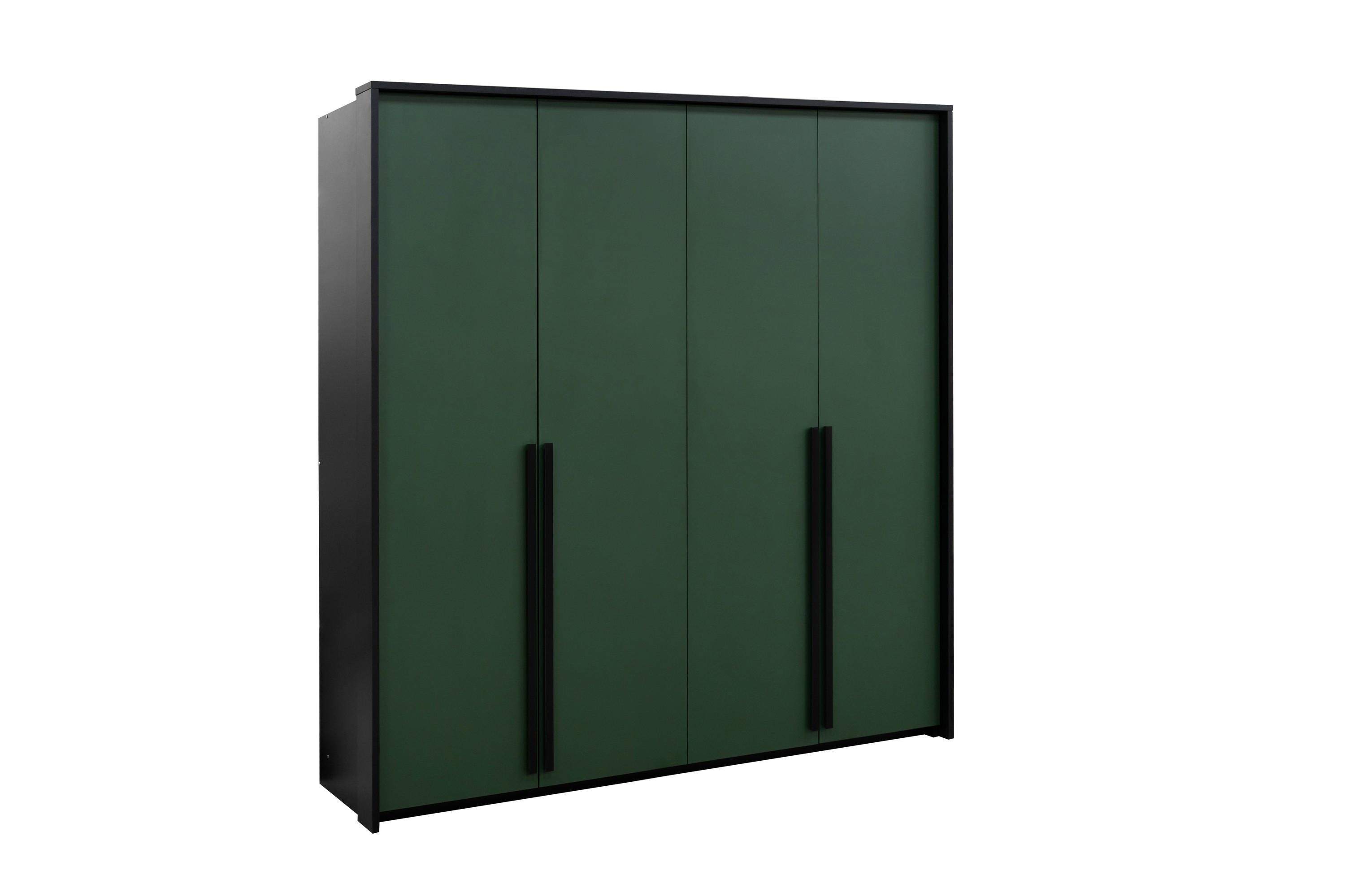 DREHTÜRENSCHRANK AZIR 205/217/65 cm 4-türig Schwarz - Schwarz/Grün, Holzwerkstoff (205/217/65cm) - MASSENO