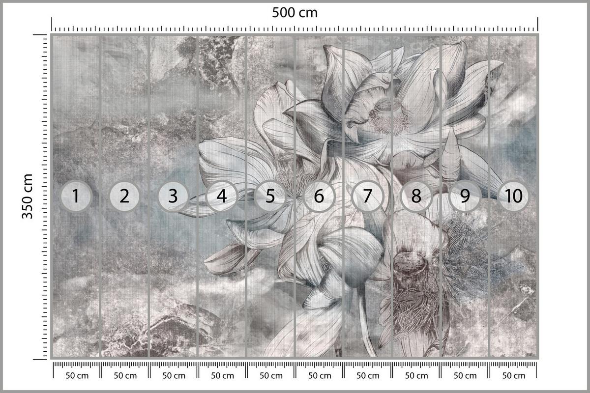 FOTOTAPETE für Wohnzimmer Wunderschöne Blume Betonwand Retro 500x350 - Grau, Papier (500/350cm) - Muralo