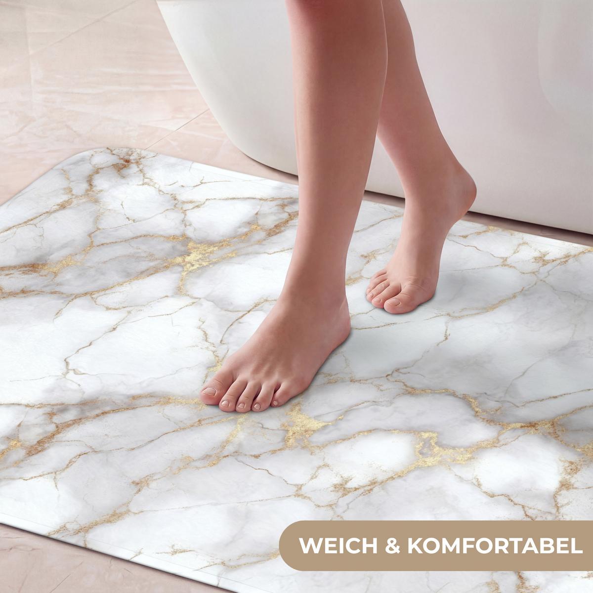 BADEMATTE Weiß - Gold - Marmor - Grau 120x60 cm - Weiß, Textil (120/60cm) - OnlyWow