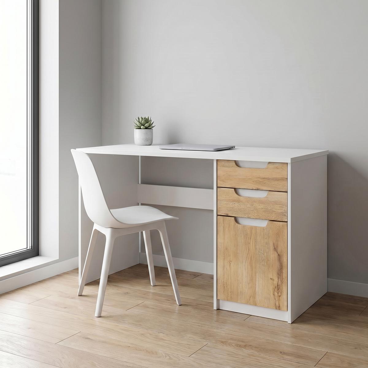 SCHREIBTISCH Logan Fronten in Eiche Nature - Eichefarben, Holzwerkstoff (60/129/76cm) - Vladon