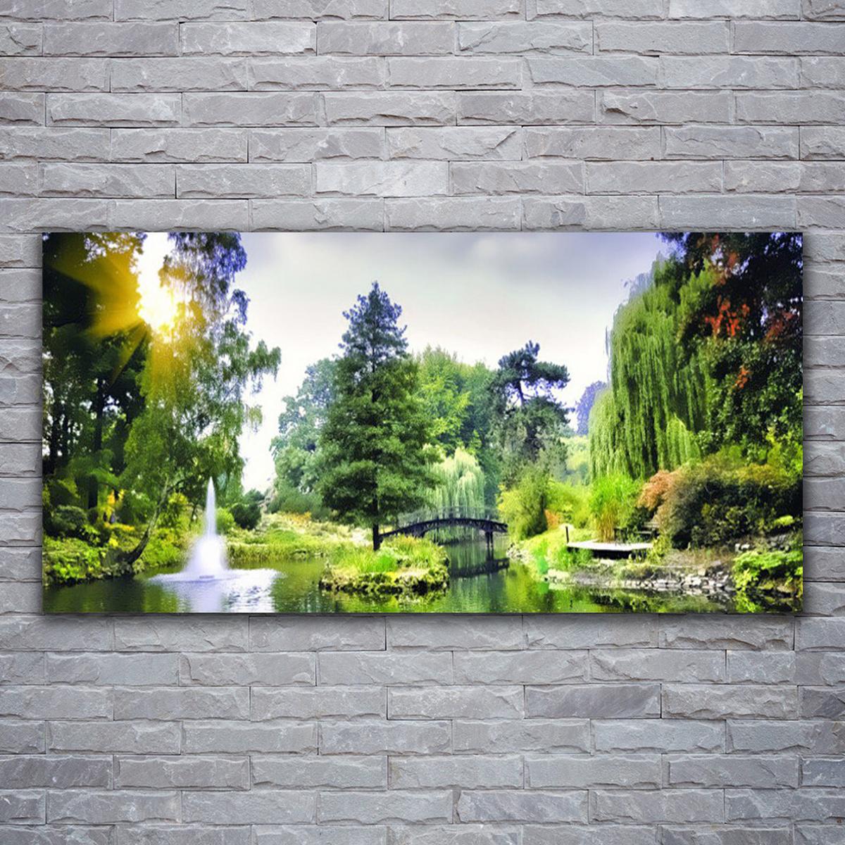 LEINWANDBILD 120x60 cm Waldlandschaft mit Fluss - Hellgrün/Grün, Textil (120/4cm) - TULUP