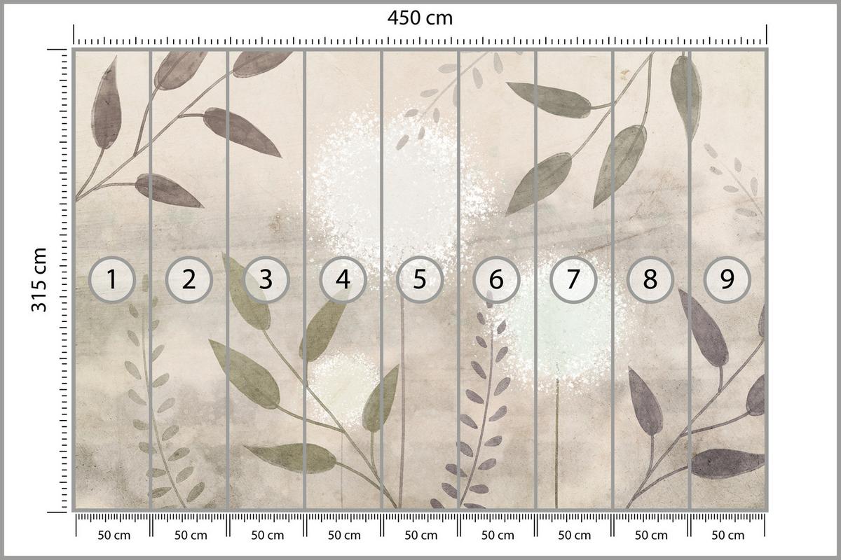 FOTOTAPETE Löwenzahn Blätter Retro 450x315 - Beige/Braun, Papier (450/315cm) - Muralo