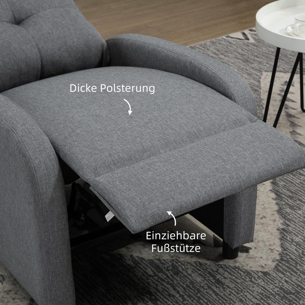 RELAXSESSEL, Fernsehsessel mit Liegefunktion, TV-Sessel mit Leinenoptik, Grau - Grau, Textil (67/98/87cm) - HOMCOM