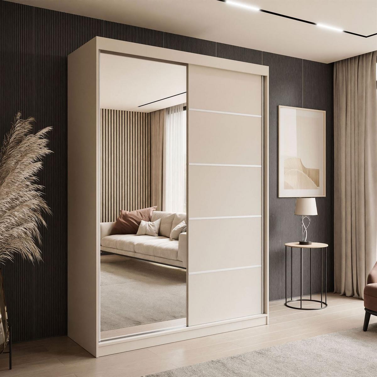 KLEIDERSCHRANK CAMARO II PLUS Kaschmir mit Spiegel 150 cm - Kaschmir, Holzwerkstoff (150/215/59cm) - Lookway