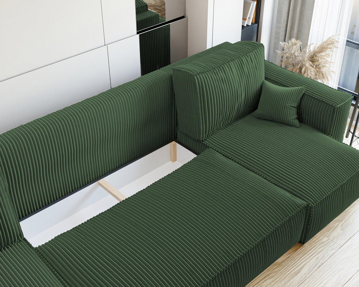 ECKSOFA mit Schlaffunktion und Bettkasten, Grün - Grün, Holzwerkstoff/Textil (312/145cm) - Idohome