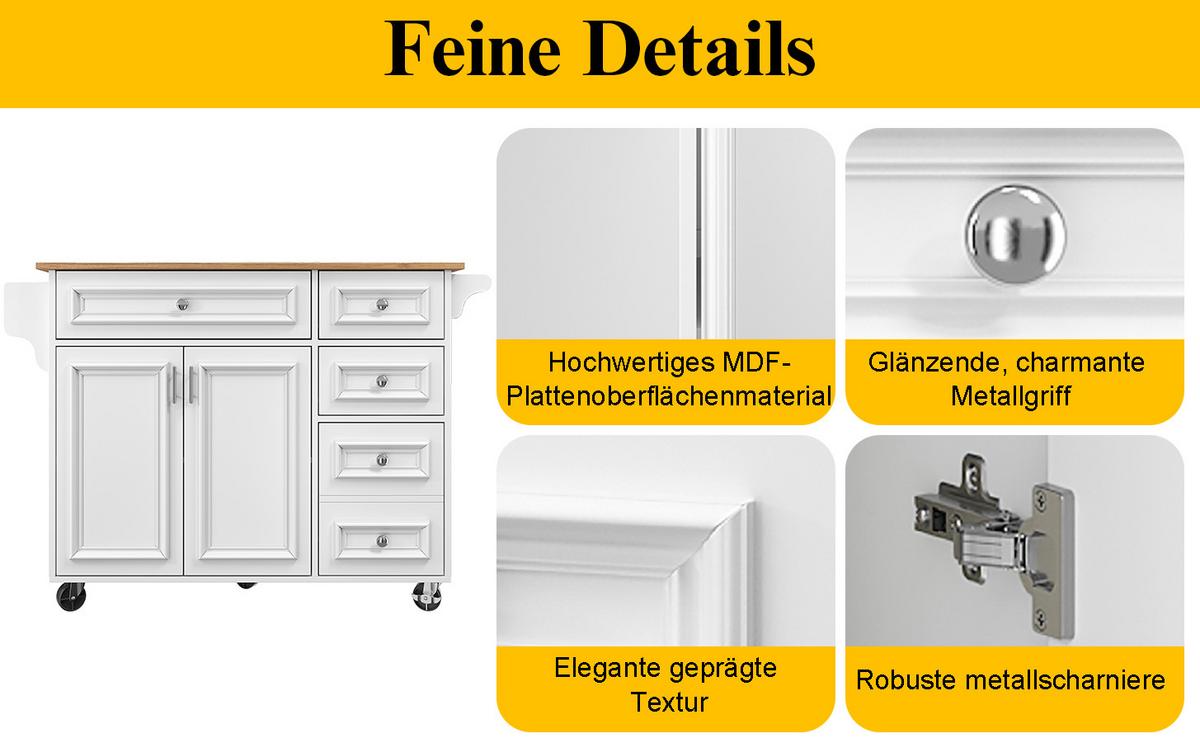 KÜCHENINSEL mit höhenverstellbarer Tischplatte und großzügigem Stauraum - Weiß, Holzwerkstoff/Metall (110/92/75cm) - Urban Meuble