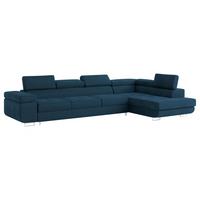 ECKSOFA VICENTE Blau Velours-Stoff mit Schlaffunktion - Blau, Holz (346/202cm) - MASSENO
