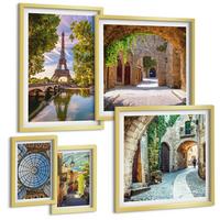 BILDER SET 5er Set - 50x50 cm & 20x30 cm & 40x60 cm Goldrahmen - Grüne, saftige Blätter - Goldfarben, Kunststoff (40/60cm) - TULUP