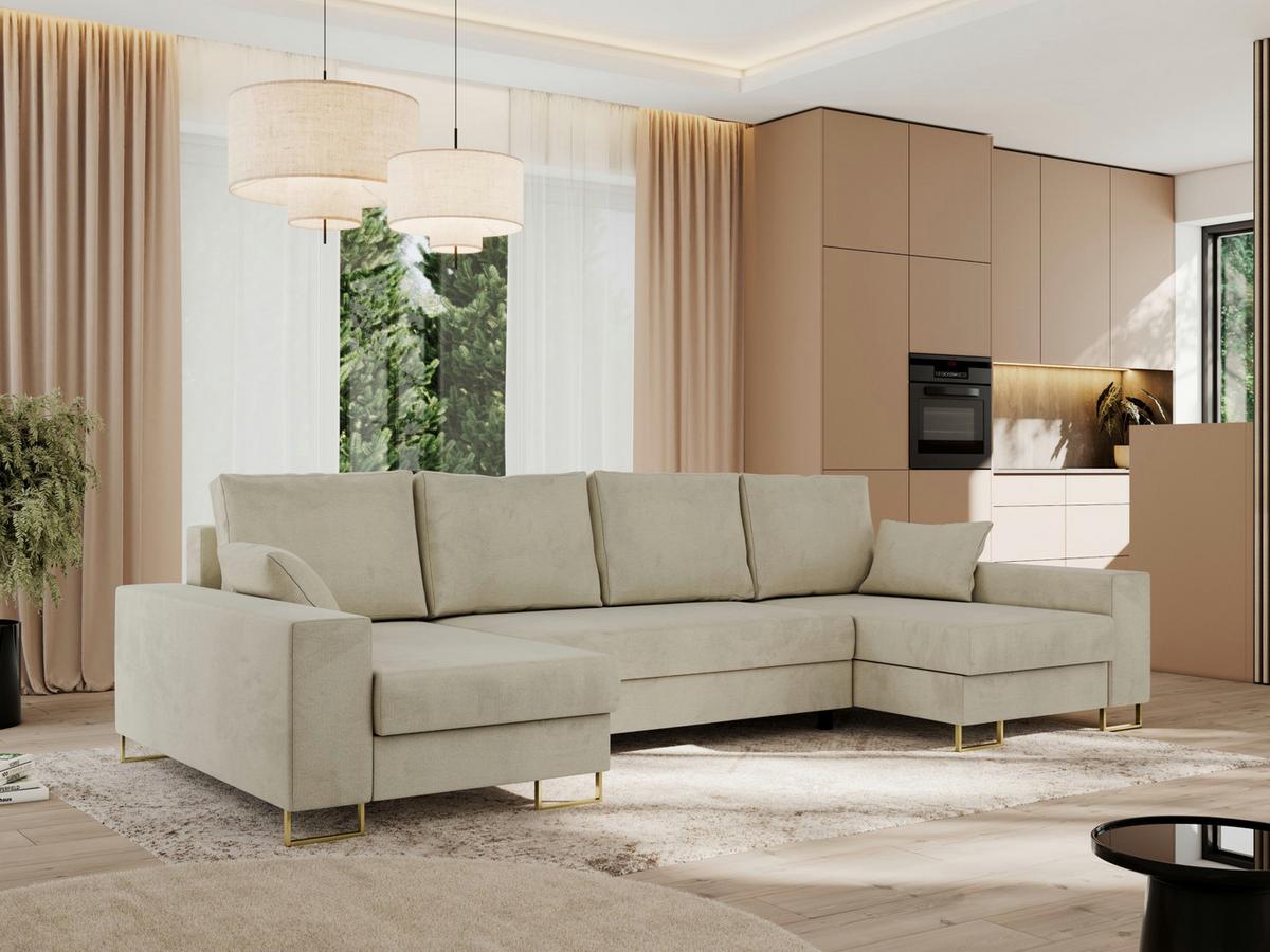 WOHNLANDSCHAFT DORIAN U Velvet Beige - Beige/Goldfarben, Textil/Metall (312/85/138cm) - MKS