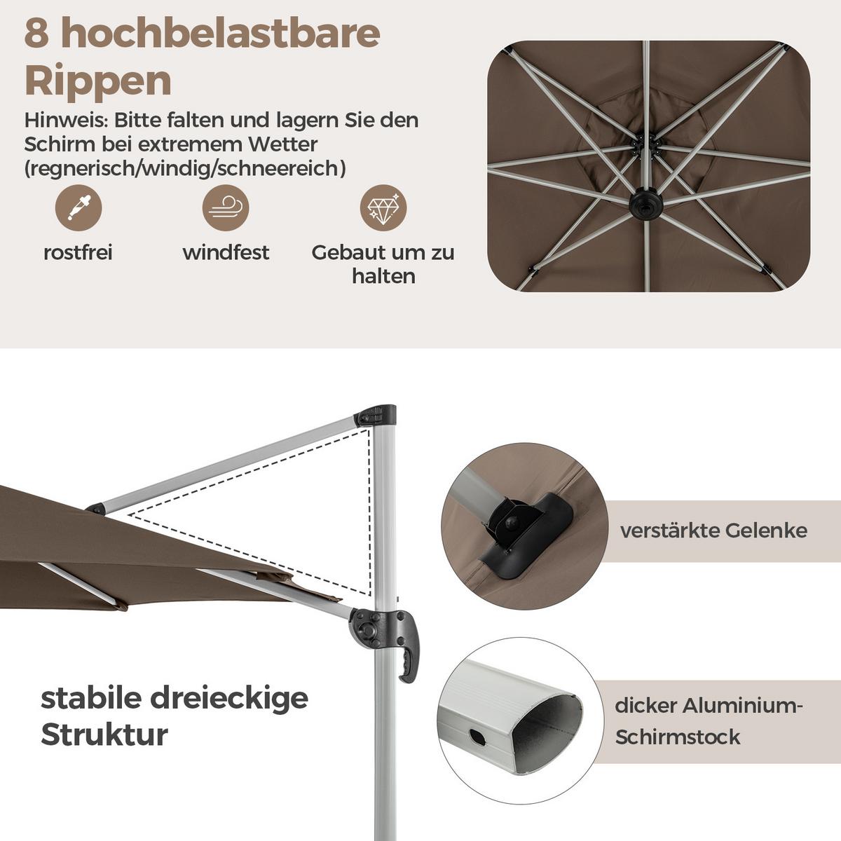 AMPELSCHIRM 339cm Braun - Braun, Textil (339/339cm) - COSTWAY