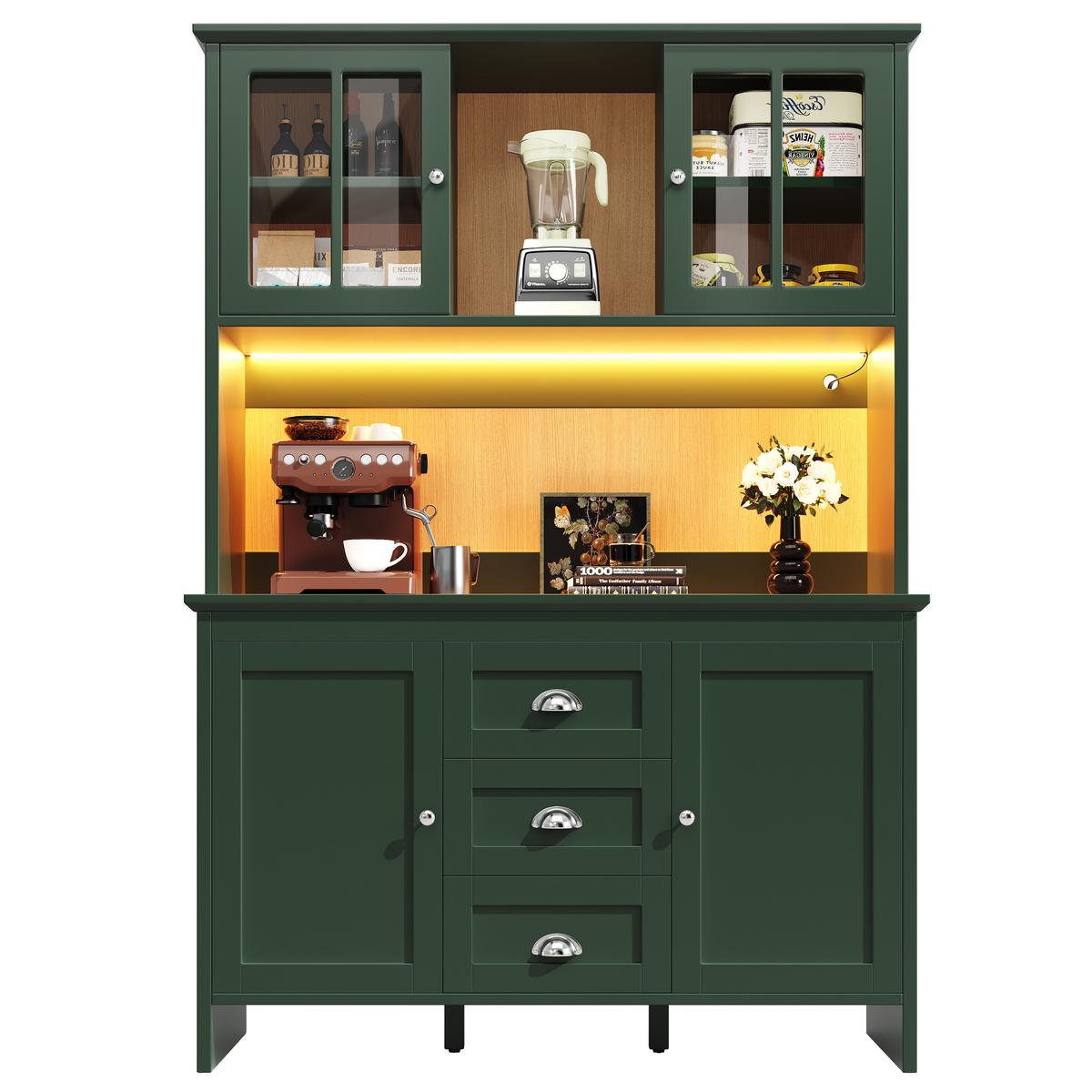 BUFFETSCHRANK grün & braunglas mit app-led & verstellbaren böden - Grün, Holzwerkstoff (120/179/40cm) - Urban Meuble