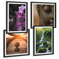 BILDER SET 4er Set - 50x50 cm & 40x60 cm Schwarzer Rahmen - Blumen im Wasser des Buddha-Wasserfalls - Schwarz, Kunststoff (50/50cm) - TULUP
