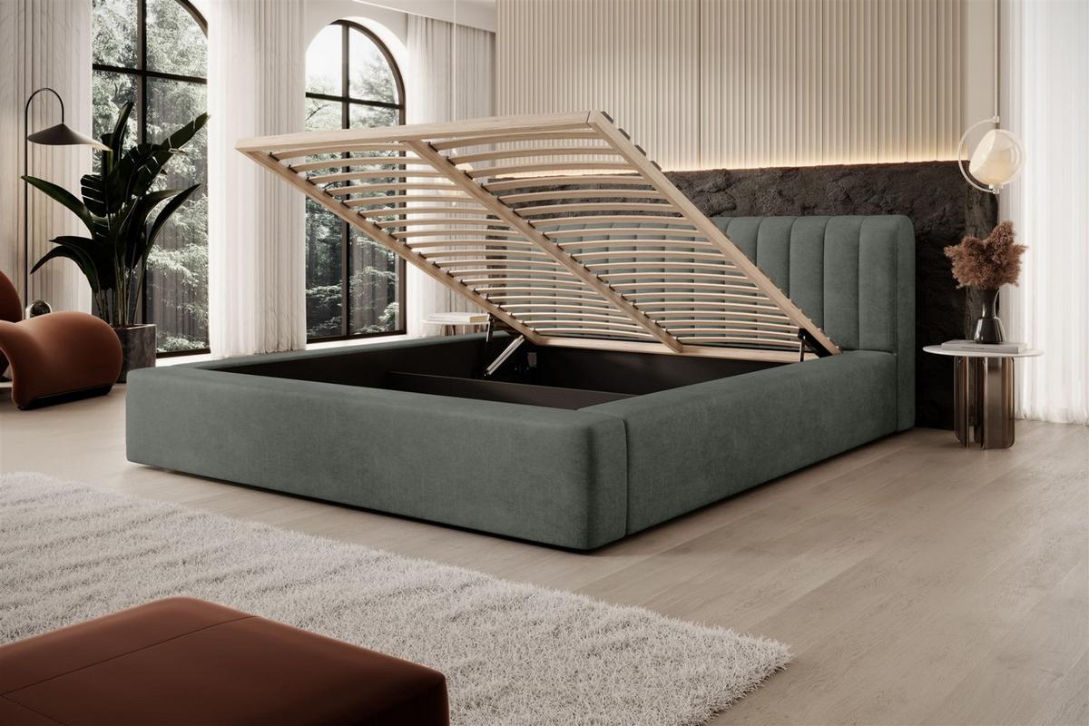 POLSTERBETT Peoria Stoff Macau - Grün, Holzwerkstoff/Textil (180/200cm) - Fun Möbel