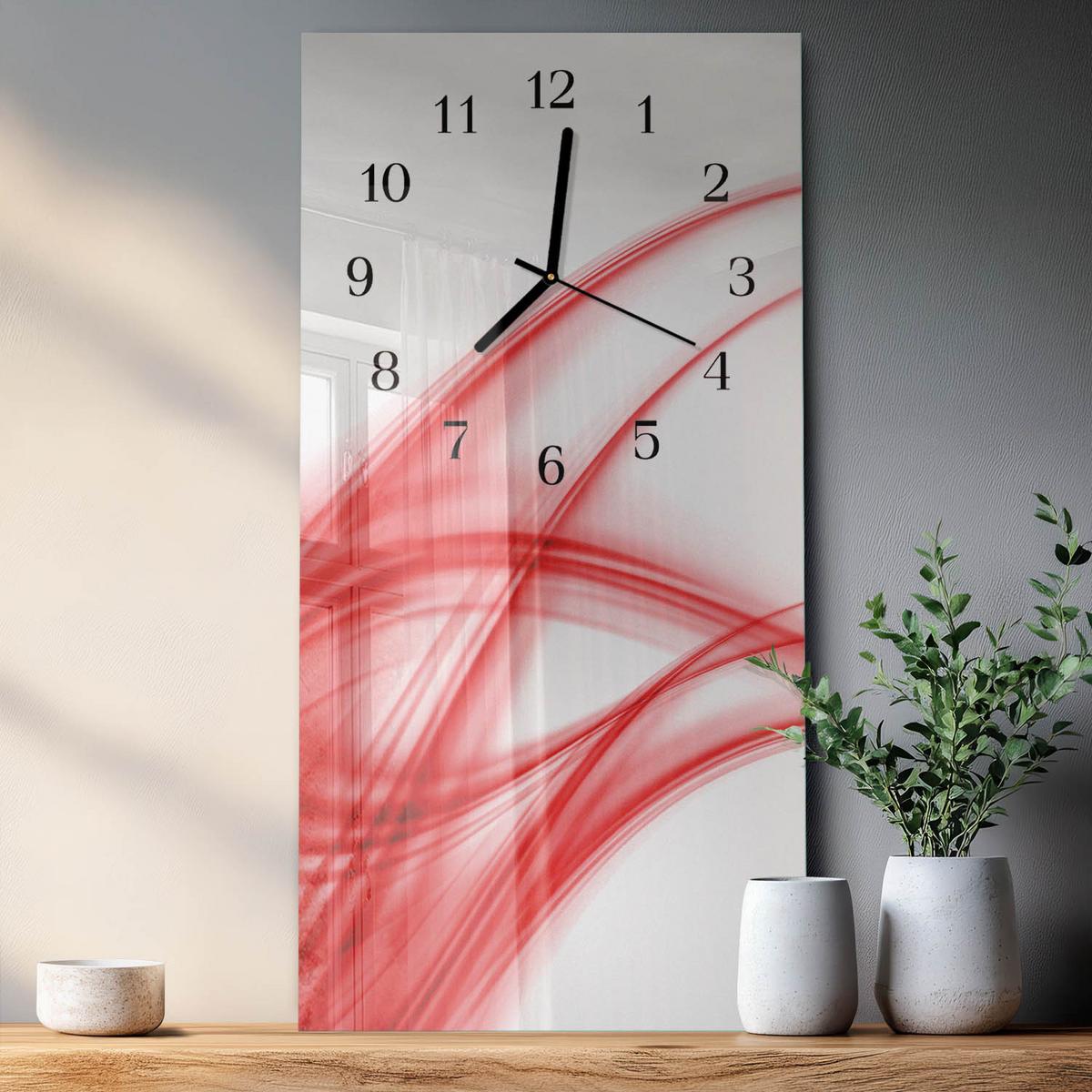 WANDUHR aus Glas 30x60 cm - Abstrakte Kunst - Rot, Glas (30/60/0.4cm) - TULUP