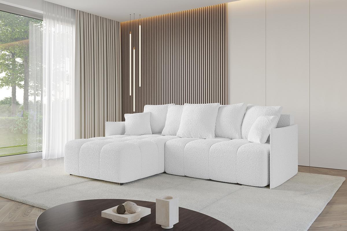 ECKSOFA Ottomane links LONLI-L 251x189x68 Weiß Bouclé - Weiß, Holzwerkstoff/Kunststoff (251/189cm) - ALTDECOR